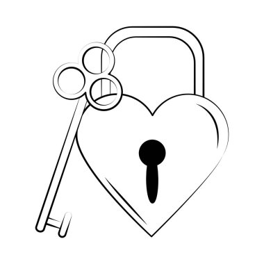 Minimalist dövme boho asma kilit şekilli kalp ve anahtar çizgisi resim simgesi beyaz arkaplan üzerinde