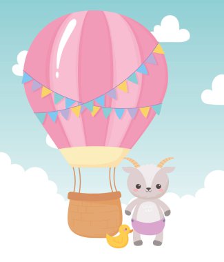 Bebek partisi, ördek ve hava balonlu küçük koyunlar, yeni doğan bebeği selamlayın.