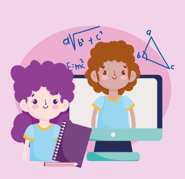 Mutlu öğretmenler günü, öğrenciler erkek ve kız bilgisayar ve kitap