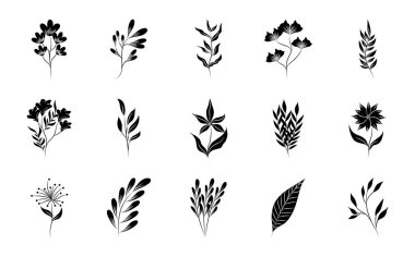 Minimalist dövme boho çiçekleri beyaz arka plan siluet sanat simgeleri üzerine çiçek süsleme