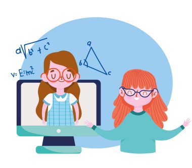 Öğretmenler günün kutlu olsun, öğretmen kız öğrencinin video bilgisayarıyla konuşuyor.