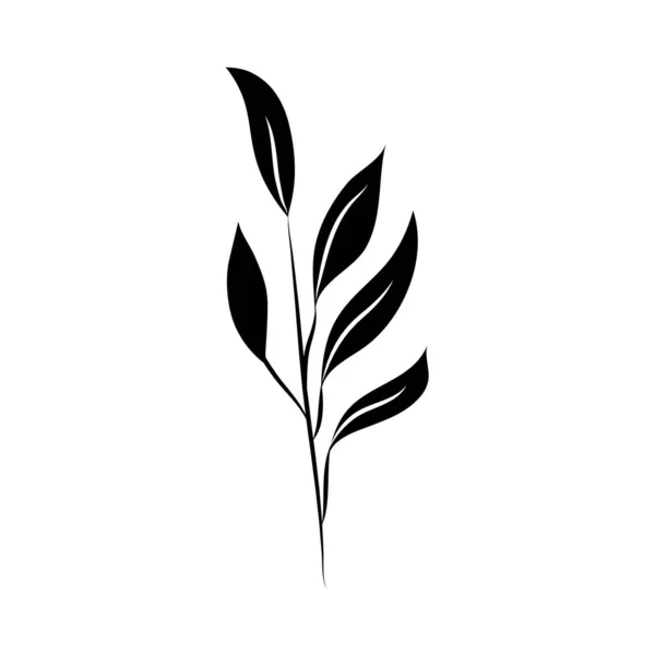 ミニマルなタトゥー花植物シルエットアートハーブと葉 — ストックベクタ