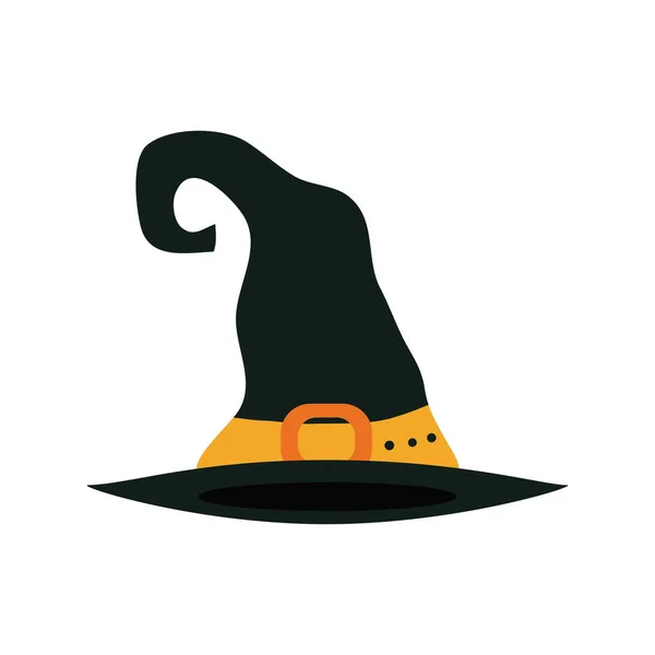 Happy halloween, witch hat with strap, trick or treat celebration flat icon style — Stock Vector