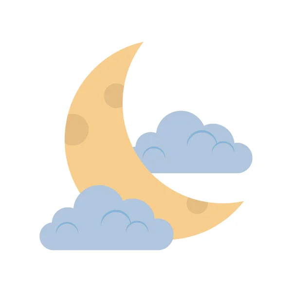 Media luna nubes cielo noche sueño plano icono estilo — Vector de stock