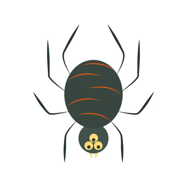 Strašidelný černý pavouk kreslený plochý ikona styl — Stockový vektor