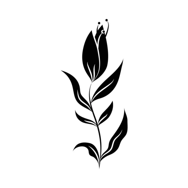 Minimalista tatuaje flor naturaleza botánica silueta arte hierba y hojas — Archivo Imágenes Vectoriales