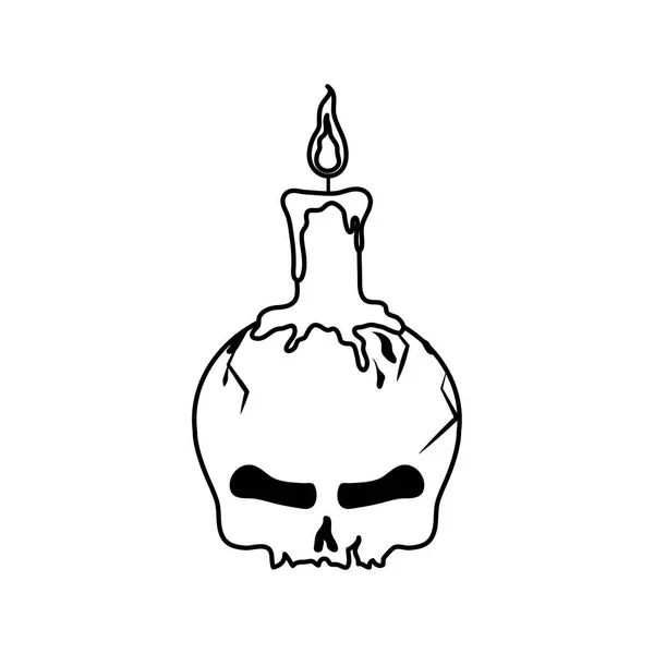 Feliz halloween, cráneo quema vela truco o tratar celebración línea icono estilo — Vector de stock