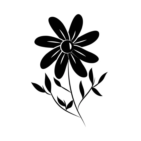 Minimalist tattoo flower foliage leaves silhouette art herb — Stock Vector