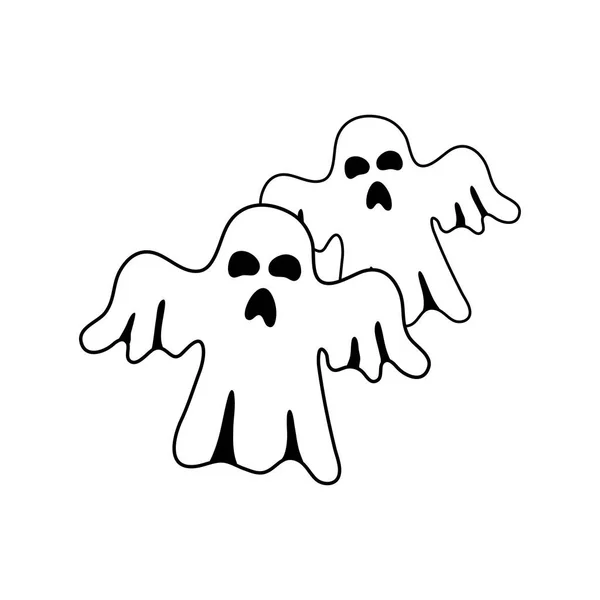 Happy halloween, flying ghosts trick or treat celebration line icon style — стоковый вектор