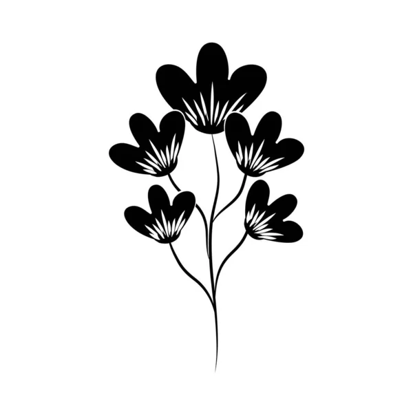 Minimalista tatuaggio fiore decorazione silhouette arte erba e foglie — Vettoriale Stock
