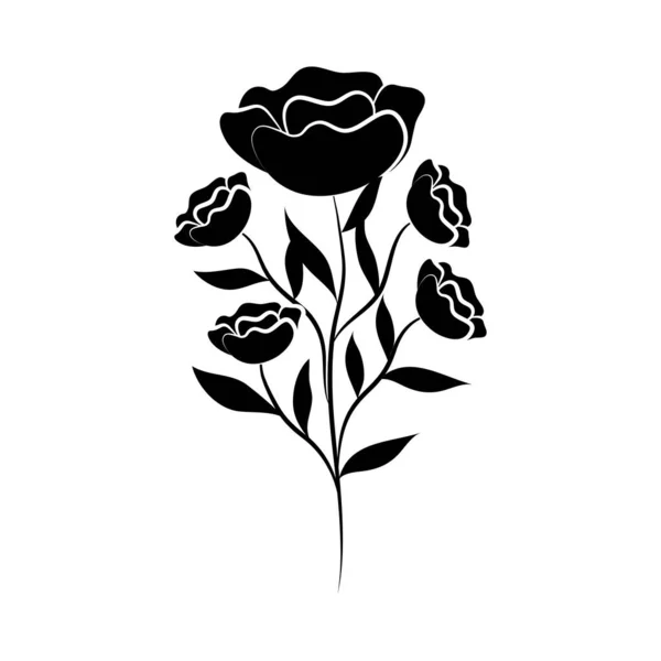 Flor de tatuaje minimalista estilo vintage silueta arte hierba y hojas — Vector de stock