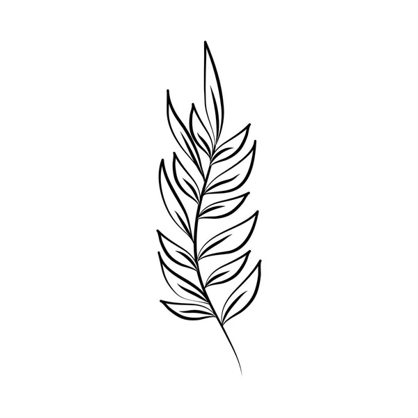 Minimaliste tatouage branche feuillage ligne art herbe et feuilles — Image vectorielle