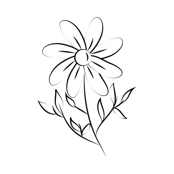 Minimalista tatuagem flor folhagem folhas linha arte erva — Vetor de Stock