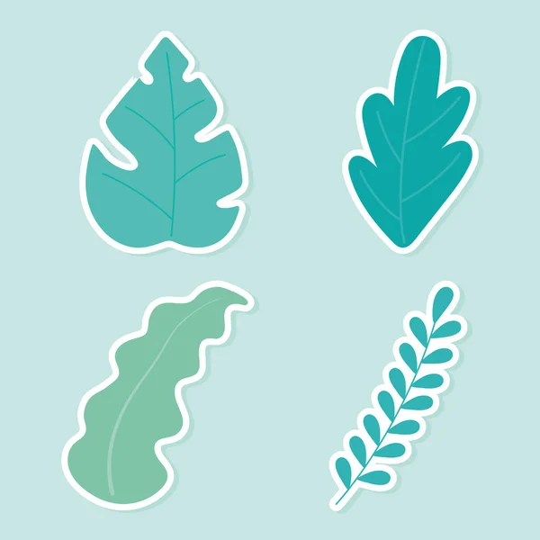 Planta hojas follaje hoja naturaleza botánica decoración iconos — Vector de stock