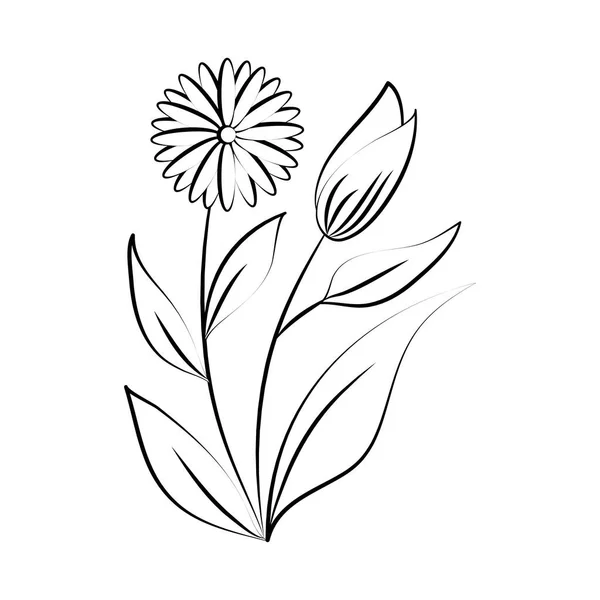 Minimalista tatuaggio organico fiori foglie linea arte — Vettoriale Stock