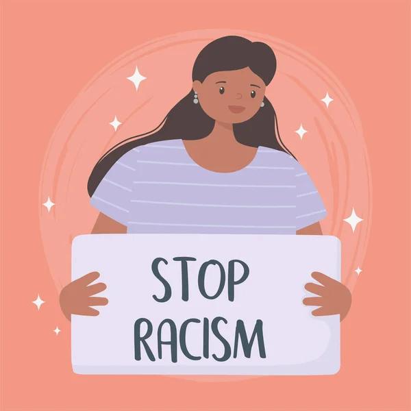 Siyahların hayatı protesto afişi, bayrak taşıyan genç kadın, ırk ayrımcılığına karşı bilinçlendirme kampanyası — Stok Vektör