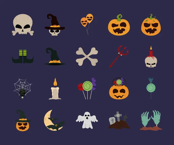 Halloween heureux, tour ou traiter fête fête octobre mois style icônes plat — Image vectorielle