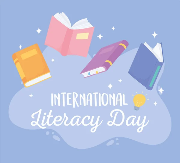 Internationale alfabetiseringsdag, leerboeken literatuurschool — Stockvector