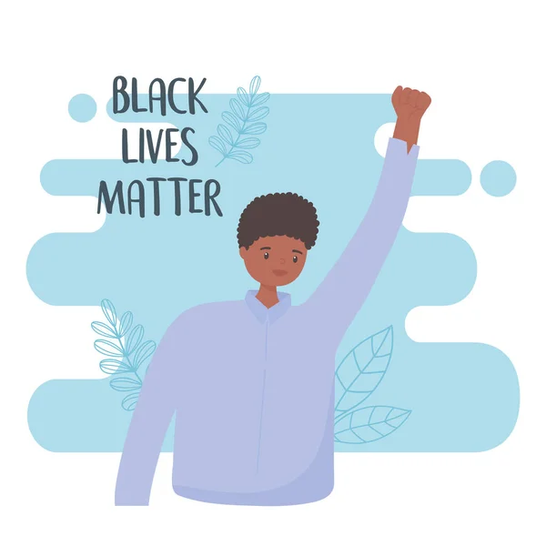 Siyahların hayatı protesto pankartı, Afro-Amerikan adam ellerini kaldırdı, ırkçı ayrımcılığa karşı bilinçlendirme kampanyası — Stok Vektör