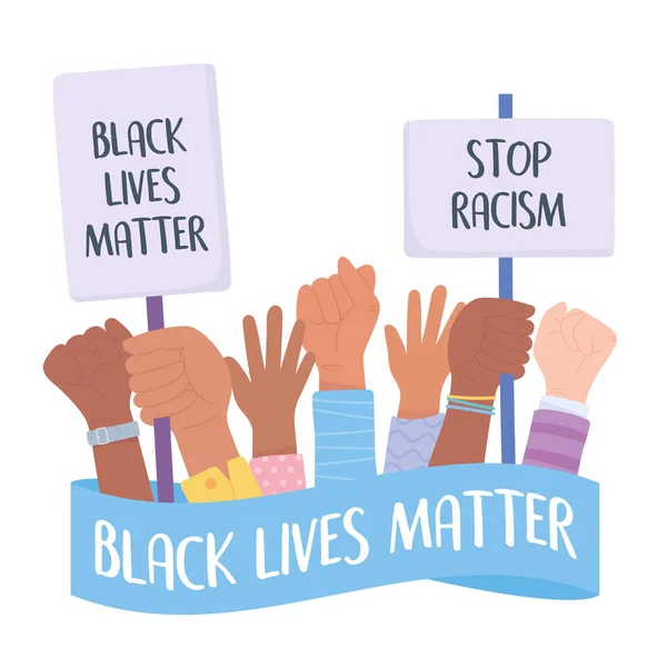 Siyahların hayatı protesto pankartları, ırkçı ifadeleri pankartlarla durdurma, ırkçı ayrımcılığa karşı bilinçlendirme kampanyası — Stok Vektör