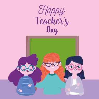 Mutlu öğretmenler günü, öğretmen karakterleri çizgi film ve karatahta