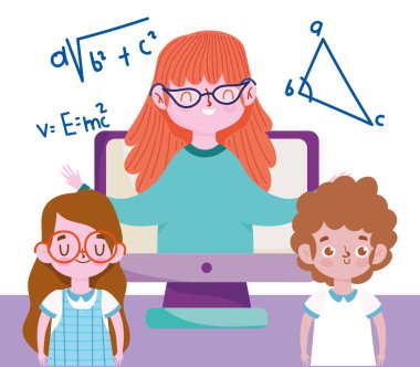 Mutlu öğretmenler günü, öğretmen ve öğrenci kız bilgisayar dersi