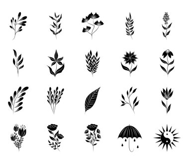 Minimalist dövme boho yaratıcılık tasarımı siluet sanat simgeleri beyaz arka planda