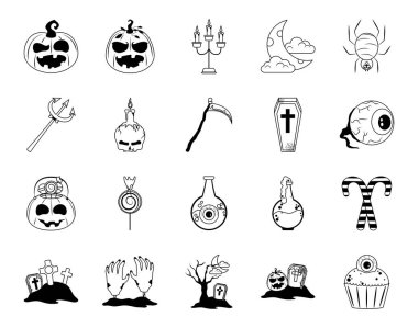 Cadılar Bayramınız kutlu olsun, şaka mı şeker mi kutlama partisi koleksiyonu düz simgeler tarzı