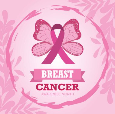 Göğüs kanseri farkındalık ayı kurdele pembe kelebek vektörü