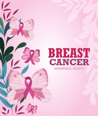 Göğüs kanseri farkındalığı ayı kurdele kelebekleri pembe bulanık arka plan