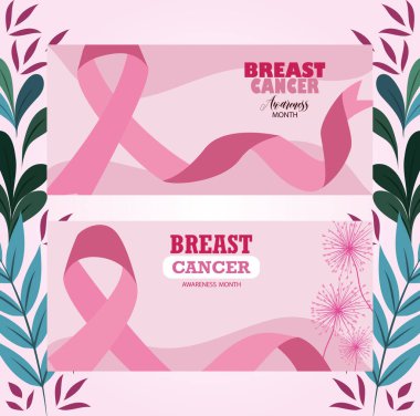 Göğüs kanseri farkındalığı ayı kurdelesi pembe mesaj pankartı