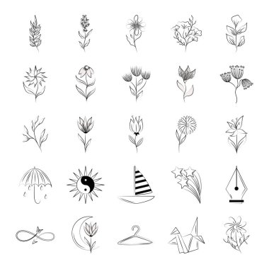 Beyaz arkaplanda minimalist dövme stili sanat simgesi