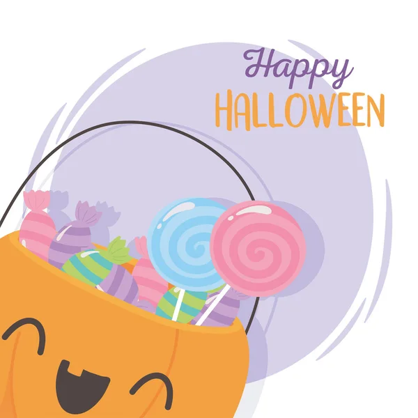 Счастливый Хэллоуин, милый дедушка со сладкими конфетами, хитрость или угощение праздником — стоковый вектор