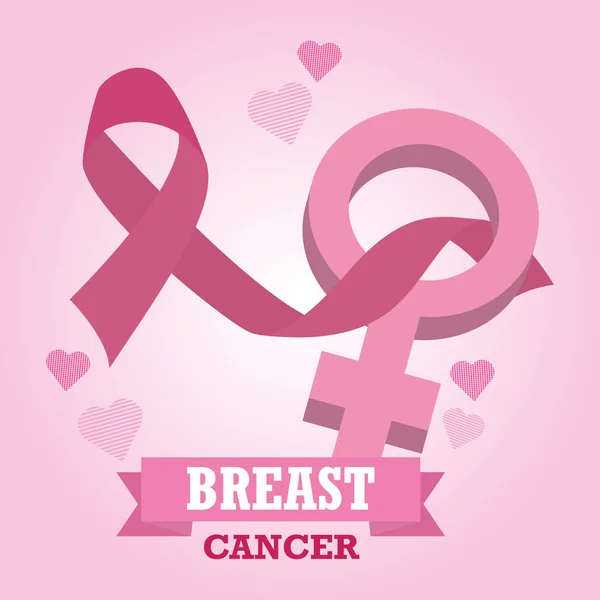 Cancer du sein mois de sensibilisation ruban rose sexe chanter coeur féminin vecteur — Image vectorielle