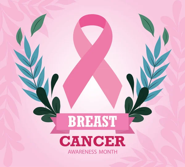 Cancer du sein mois de sensibilisation ruban rose motif floral vecteur — Image vectorielle