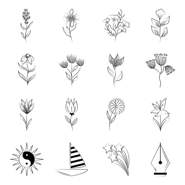 Minimalist dövme boho çiçeği beyaz arkaplanda yin yang çizgisi resim simgesini bırakır