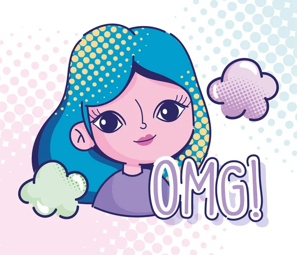 Popüler sanat karikatürü tatlı kız bulutlar omg ifade komik