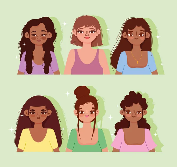 Genç kadın kültürü çizgi film portresi yeşil arka plan