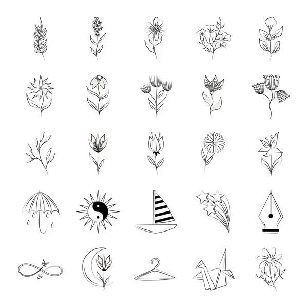 Beyaz arkaplanda minimalist dövme stili sanat simgesi