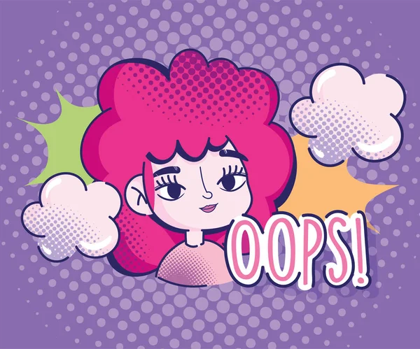 Çizgi film kızı yarım ton kızıl saçlı komik bulutlar patlama tasarımı