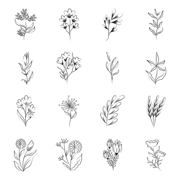 Minimaliste tatouage fleur floral herbe nature boho ligne art icône sur fond blanc — Image vectorielle