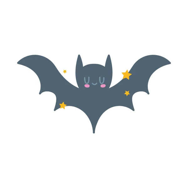 Halloween heureux, chauve-souris mignonne avec des étoiles animal, tour ou traiter célébration — Image vectorielle