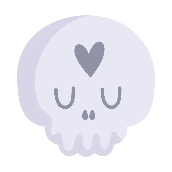 Halloween heureux, crâne mignon avec dessin animé coeur, tour ou traiter célébration — Image vectorielle