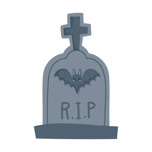 Šťastný halloween, náhrobní kámen kříž a netopýr, trik nebo léčit oslavu — Stockový vektor