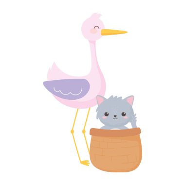 Bebek partisi, leylek ve kedi sepeti çizgi filminde, kutlamaya hoşgeldiniz yeni doğan bebek