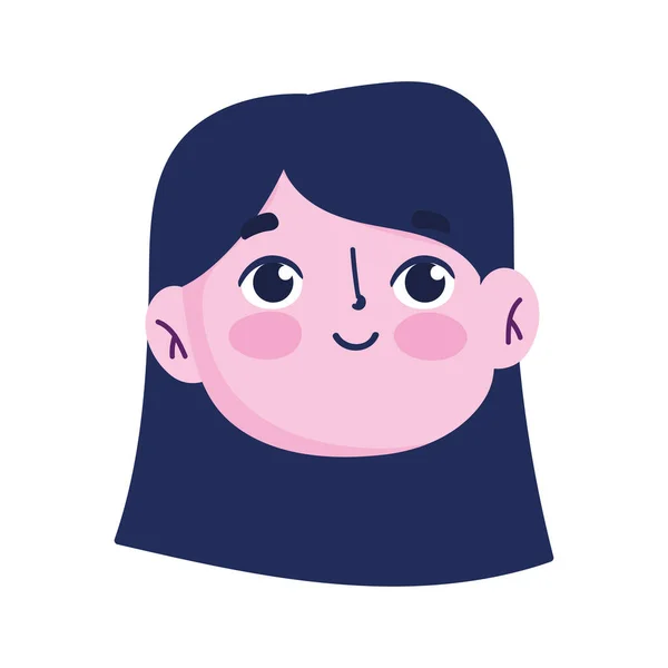 少女卡通人物脸,孤立的图标白色背景 — 图库矢量图片