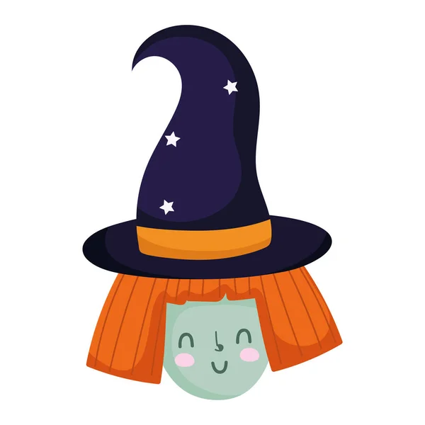 Happy halloween, witch with hat cartoon, trick or treat celebration — Stock Vector