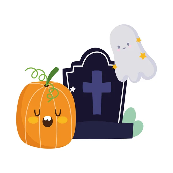 Šťastný Halloween, náhrobek dýně a koledovat party oslavy — Stockový vektor