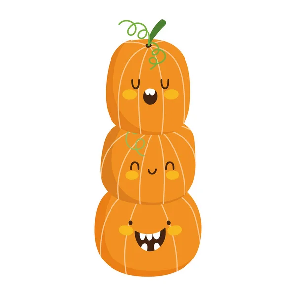 Halloween heureux, citrouille empilée dessin animé, tour ou traiter célébration — Image vectorielle