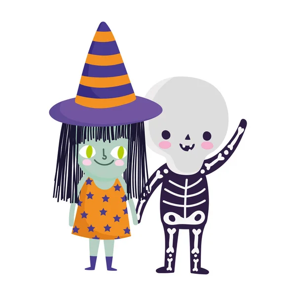 Feliz halloween, esqueleto bruja disfraz truco o tratar fiesta celebración — Archivo Imágenes Vectoriales